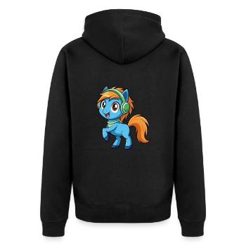 Poney Drôle Dessin Animé Personnage Casque Musique - Veste à capuche bio Premium Unisexe - noir - Dos - Nico (187cm)