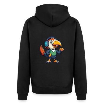 Toucan Funny Cartoon Character Headphone Music - Unisex Premium Organic Zip Hoodie - black - Back - Nico (187cm)
