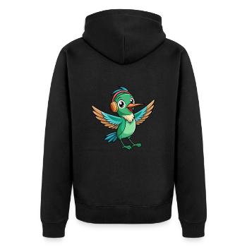 Kolibri Lustige Cartoon Tier Kopfhörer Musik - Unisex Premium Bio Zip Hoodie - Schwarz - Hinten - Nico (187cm)
