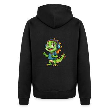 Iguana Funny Cartoon Character Headphone Music - Unisex Premium Organic Zip Hoodie - black - Back - Nico (187cm)
