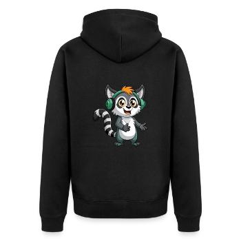 Lemur Funny Cartoon Character Headphone Music - Unisex Premium Organic Zip Hoodie - black - Back - Nico (187cm)