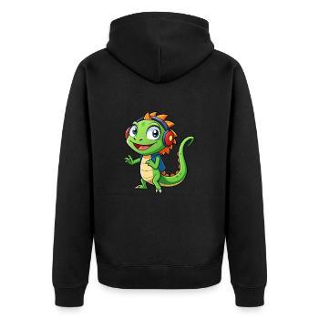 Eidechse Lustige Zeichentrickfigur Kopfhörer Musik - Unisex Premium Bio Zip Hoodie - Schwarz - Hinten - Nico (187cm)