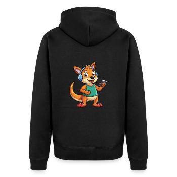 Kangaroo Funny Cartoon Character Headphone Music - Unisex Premium Organic Zip Hoodie - black - Back - Nico (187cm)