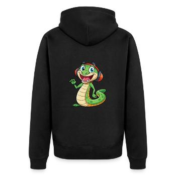 Snake Funny Cartoon Character Headphone Music - Unisex Premium Organic Zip Hoodie - black - Back - Nico (187cm)