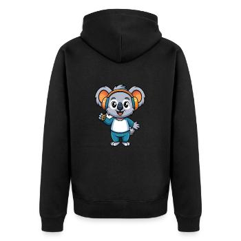 Koala Lustige Cartoon Figur Kopfhörer Musik - Unisex Premium Bio Zip Hoodie - Schwarz - Hinten - Nico (187cm)