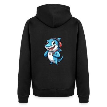 Requin Drôle Dessin Animé Personnage Casque Musique - Veste à capuche bio Premium Unisexe - noir - Dos - Nico (187cm)