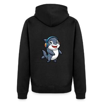 Orca Lustige Zeichentrickfigur Kopfhörer Musik - Unisex Premium Bio Zip Hoodie - Schwarz - Hinten - Nico (187cm)