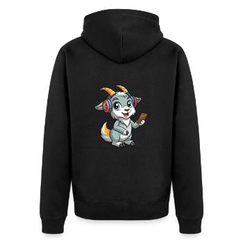 Ziege Lustige Zeichentrickfigur Kopfhörer Musik - Unisex Premium Bio Zip Hoodie - Schwarz - Hinten - Nico (187cm)