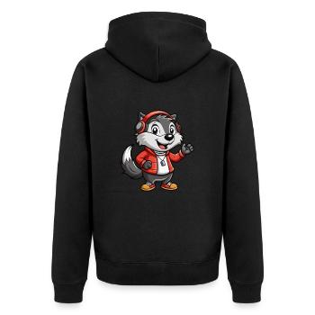 Dachs Lustige Zeichentrickfigur Kopfhörer Musik - Unisex Premium Bio Zip Hoodie - Schwarz - Hinten - Nico (187cm)