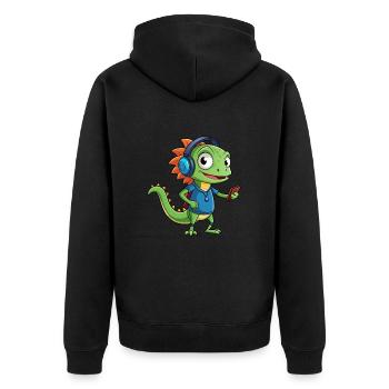 Eidechse Lustige Zeichentrickfigur Kopfhörer Musik - Unisex Premium Bio Zip Hoodie - Schwarz - Hinten - Nico (187cm)