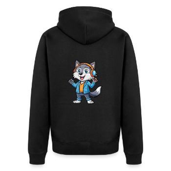 Wolf Funny Cartoon Character Headphone Music - Unisex Premium Organic Zip Hoodie - black - Back - Nico (187cm)