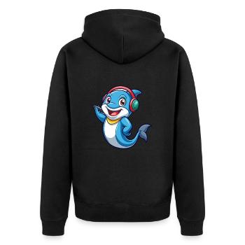 Delfin Lustige Zeichentrickfigur Kopfhörer Musik - Unisex Premium Bio Zip Hoodie - Schwarz - Hinten - Nico (187cm)
