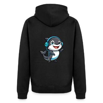 Orca Lustige Zeichentrickfigur Kopfhörer Musik - Unisex Premium Bio Zip Hoodie - Schwarz - Hinten - Nico (187cm)