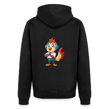 Hahn Lustige Zeichentrickfigur Kopfhörer Musik - Unisex Premium Bio Zip Hoodie - Schwarz - Hinten - Nico (187cm)