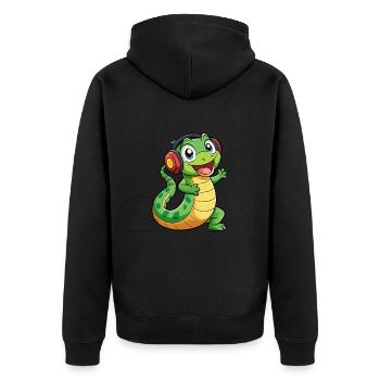 Snake Funny Cartoon Character Headphone Music - Unisex Premium Organic Zip Hoodie - black - Back - Nico (187cm)