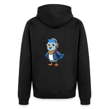 Taube Lustige Zeichentrickfigur Kopfhörer Musik - Unisex Premium Bio Zip Hoodie - Schwarz - Hinten - Nico (187cm)
