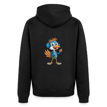 Strauß Lustige Zeichentrickfigur Kopfhörer Musik - Unisex Premium Bio Zip Hoodie - Schwarz - Hinten - Nico (187cm)