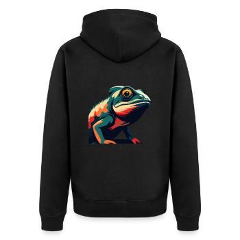 Chameleon Cartoon Character Colorful Pet Animal - Unisex Premium Organic Zip Hoodie - black - Back - Nico (187cm)