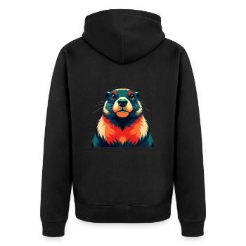 Murmeltier Cartoon Figur Buntes Haustier Tier - Unisex Premium Bio Zip Hoodie - Schwarz - Hinten - Nico (187cm)