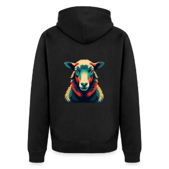 Schaf Cartoon Figur Buntes Haustier Tier - Unisex Premium Bio Zip Hoodie - Schwarz - Hinten - Nico (187cm)