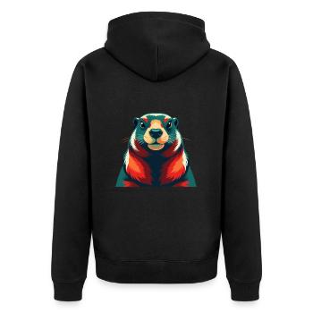 Murmeltier Zeichentrickfigur Buntes Haustier Tier - Unisex Premium Bio Zip Hoodie - Schwarz - Hinten - Nico (187cm)