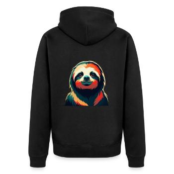 Faultier Cartoon Figur Buntes Haustier Tier - Unisex Premium Bio Zip Hoodie - Schwarz - Hinten - Nico (187cm)
