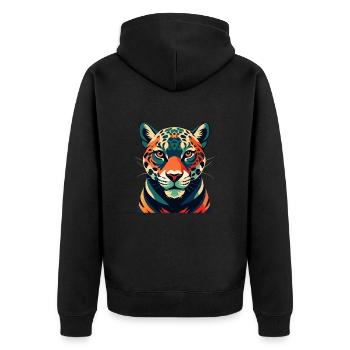 Leopard Cartoon Figur Buntes Haustier Tier - Unisex Premium Bio Zip Hoodie - Schwarz - Hinten - Nico (187cm)