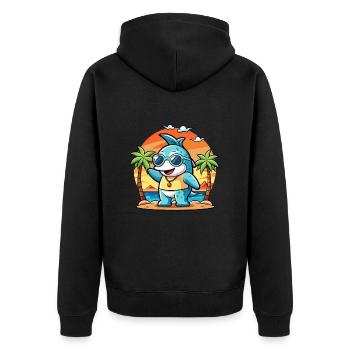 Dolphin Funny Cartoon Summer Beach Sunglasses - Unisex Premium Organic Zip Hoodie - black - Back - Nico (187cm)