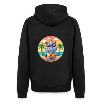 Hippo Funny Cartoon Summer Beach Sunglasses - Unisex Premium Organic Zip Hoodie - black - Back - Nico (187cm)