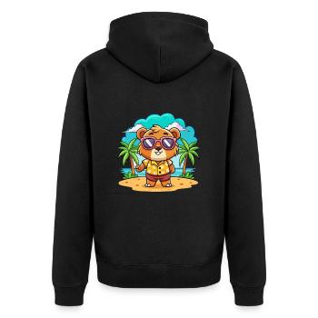 Bär Lustige Cartoon Sommer Strand Sonnenbrille - Unisex Premium Bio Zip Hoodie - Schwarz - Hinten - Nico (187cm)