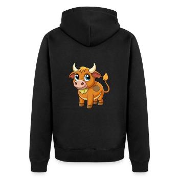 Bull Cute Mascot Cartoon Character Kawaii - Unisex Premium Organic Zip Hoodie - black - Back - Nico (187cm)