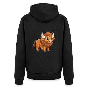 Bison Niedliche Maskottchen Zeichentrickfigur Kawaii - Unisex Premium Bio Zip Hoodie - Schwarz - Hinten - Nico (187cm)