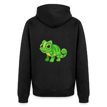 Chameleon Cute Mascot Cartoon Character Kawaii - Unisex Premium Organic Zip Hoodie - black - Back - Nico (187cm)