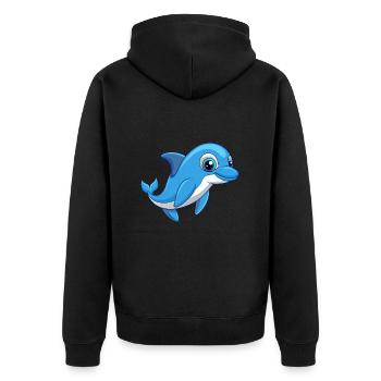 Delfin Niedliche Maskottchen Zeichentrickfigur Kawaii - Unisex Premium Bio Zip Hoodie - Schwarz - Hinten - Nico (187cm)