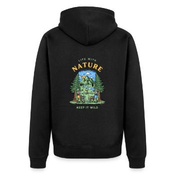 life with nature - Unisex Premium Bio Zip Hoodie - Schwarz - Hinten - Nico (187cm)