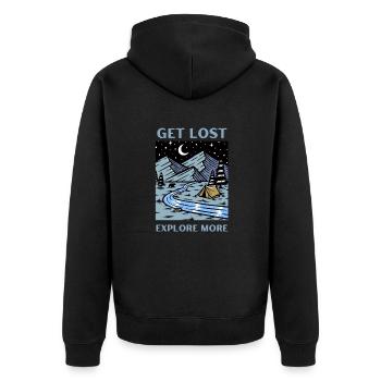 funny camping shirt - Unisex Premium Bio Zip Hoodie - Schwarz - Hinten - Nico (187cm)