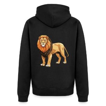 Löwe Tier - Unisex Premium Bio Zip Hoodie - Schwarz - Hinten - Nico (187cm)