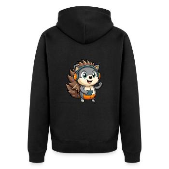 Igel Lustige Zeichentrickfigur Kopfhörer Musik - Unisex Premium Bio Zip Hoodie - Schwarz - Hinten - Nico (187cm)
