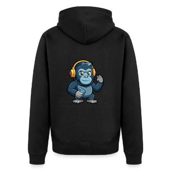 Gorilla Funny Cartoon Character Headphone Music - Unisex Premium Organic Zip Hoodie - black - Back - Nico (187cm)