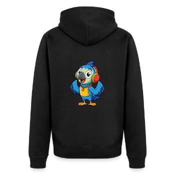 Papagei Lustige Zeichentrickfigur Kopfhörer Musik - Unisex Premium Bio Zip Hoodie - Schwarz - Hinten - Nico (187cm)