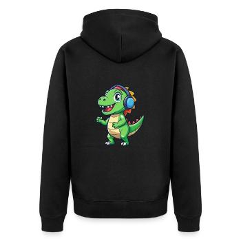 Dinosaurier Lustige Zeichentrickfigur Kopfhörer Musik - Unisex Premium Bio Zip Hoodie - Schwarz - Hinten - Nico (187cm)