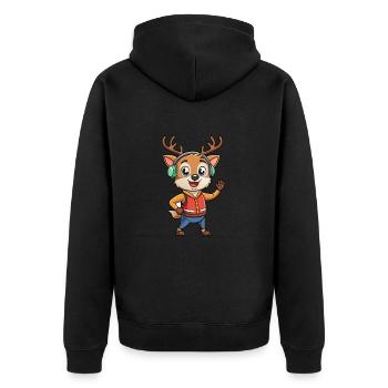 Hirsch Lustige Zeichentrickfigur Kopfhörer Musik - Unisex Premium Bio Zip Hoodie - Schwarz - Hinten - Nico (187cm)