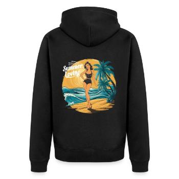 Retro Summer Loving Beach Vibes für einen - Unisex Premium Bio Zip Hoodie - Schwarz - Hinten - Nico (187cm)