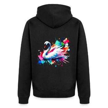 Eleganter bunter Aquarellschwan - Unisex Premium Bio Zip Hoodie - Schwarz - Hinten - Nico (187cm)