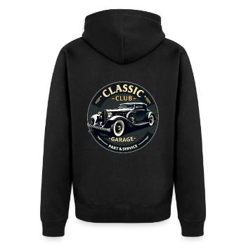 Classic Club Garage – Service de voitures anciennes - Veste à capuche bio Premium Unisexe - noir - Dos - Nico (187cm)