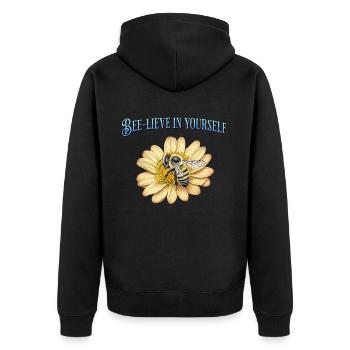 Bee-lieve in yourself, cute bee design - Unisex Premium Organic Zip Hoodie - black - Back - Nico (187cm)