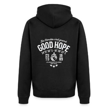 Vendée Good Hope cape 2024 - Unisex Premium Organic Zip Hoodie - black - Back - Nico (187cm)