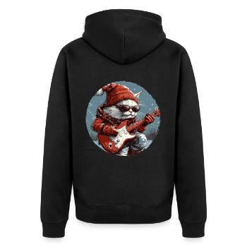 Cat Christmas Guitar Party - Unisex Premium Organic Zip Hoodie - black - Back - Nico (187cm)