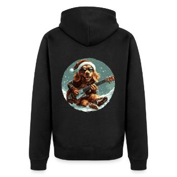 Golden Retriever Hund Weihnachten Rocker Gitarre - Unisex Premium Bio Zip Hoodie - Schwarz - Hinten - Nico (187cm)