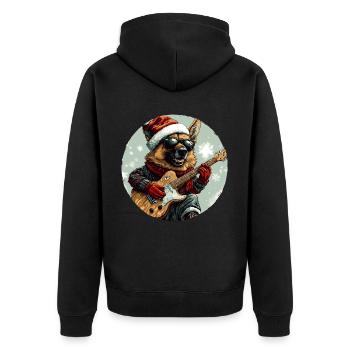 Schäferhund Hund Weihnachten Rocker Gitarre - Unisex Premium Bio Zip Hoodie - Schwarz - Hinten - Nico (187cm)
